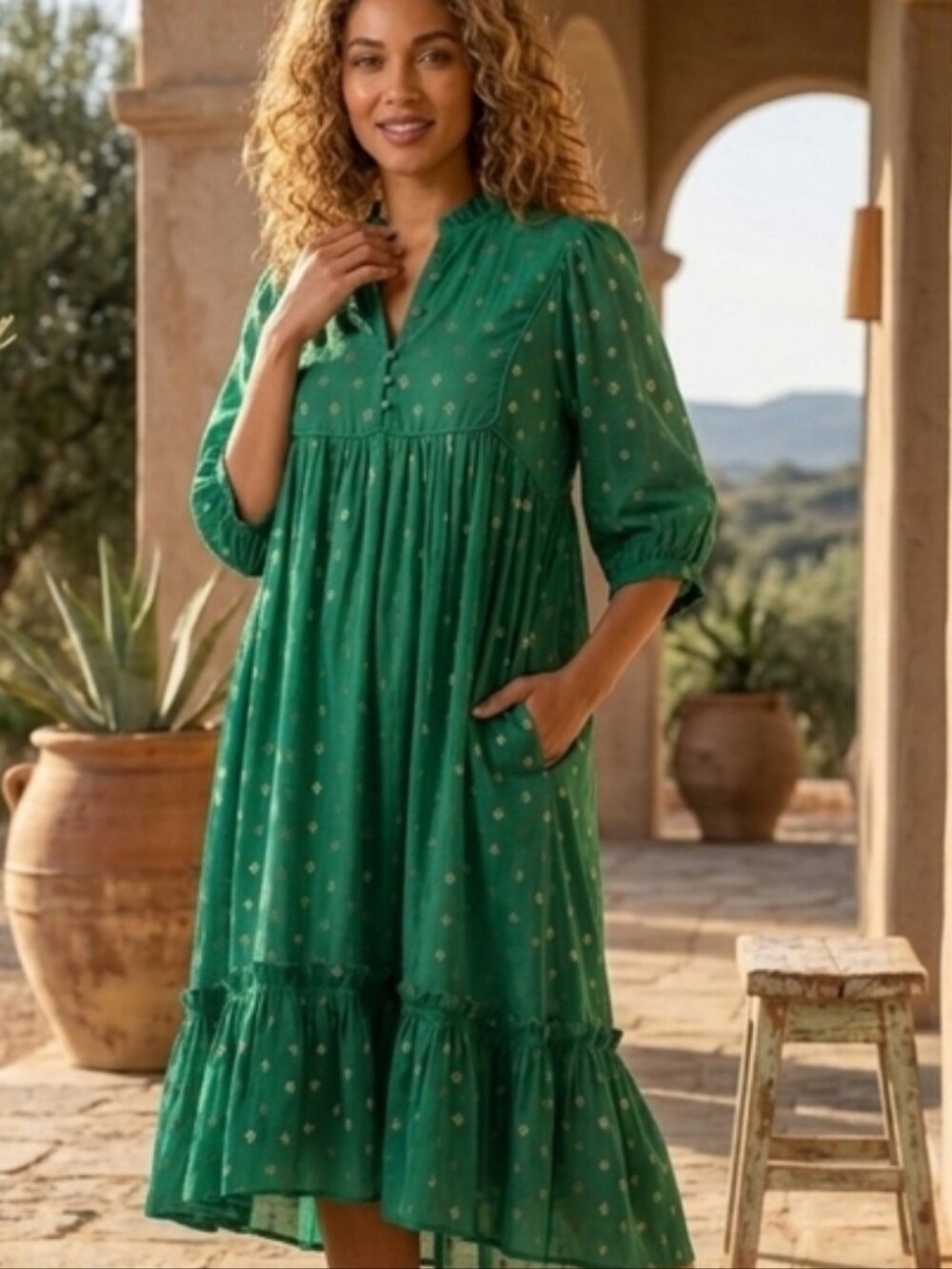 Chic Green Floral Midi Dress